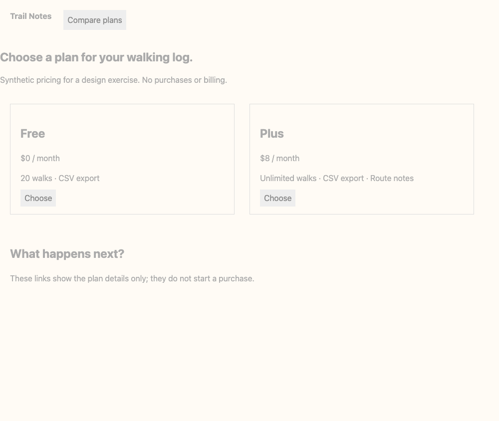 Before: synthetic pricing page with low contrast and mobile overflow