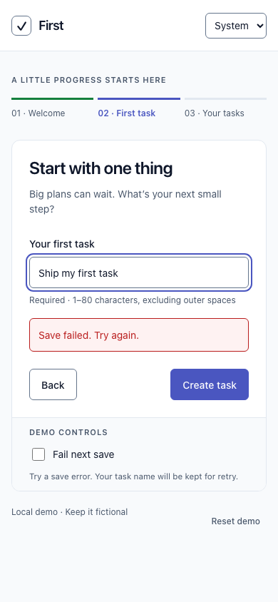 Prototype save error with the task name retained