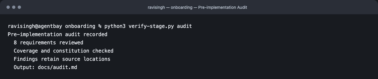 Recorded terminal output for Pre-implementation Audit. Text is available in the stage details.