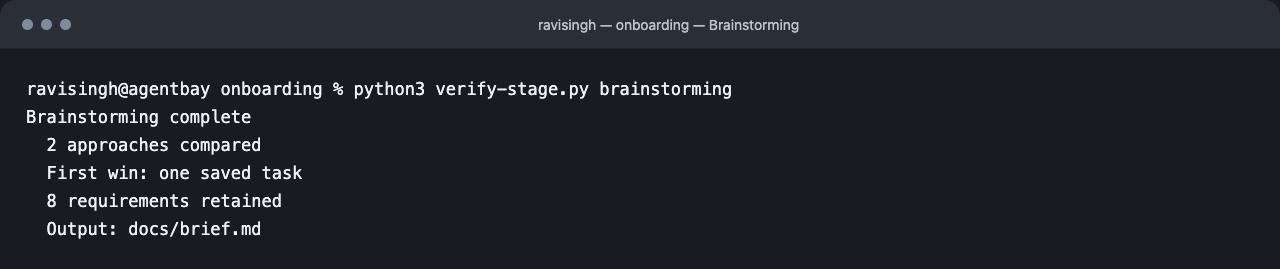 Recorded terminal output for Brainstorming. Text is available in the stage details.