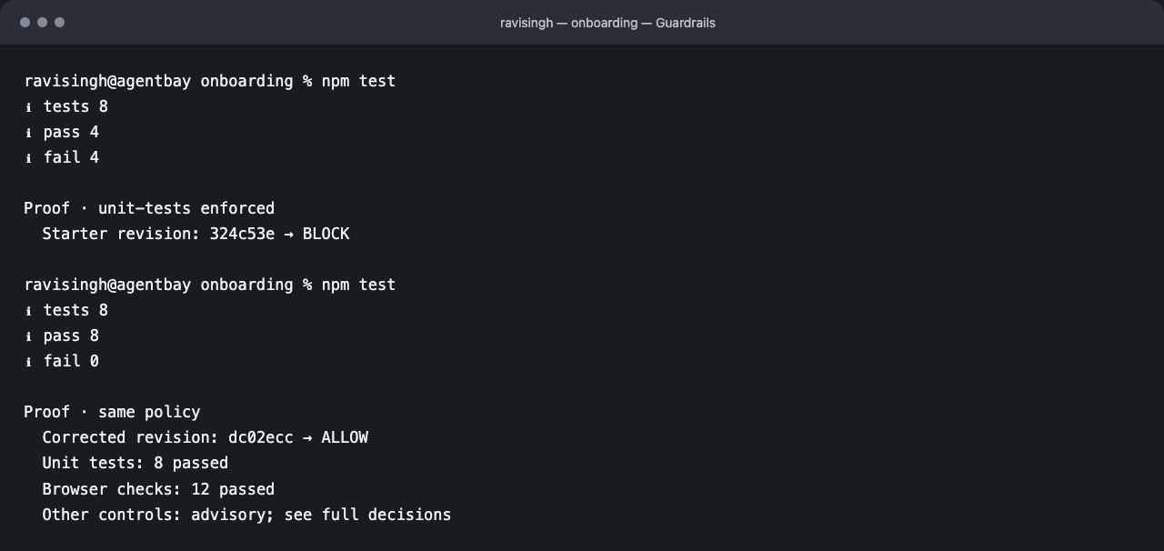 Recorded terminal output for Guardrails. Text is available in the stage details.