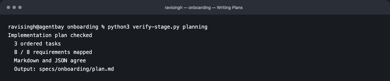 Recorded terminal output for Writing Plans. Text is available in the stage details.